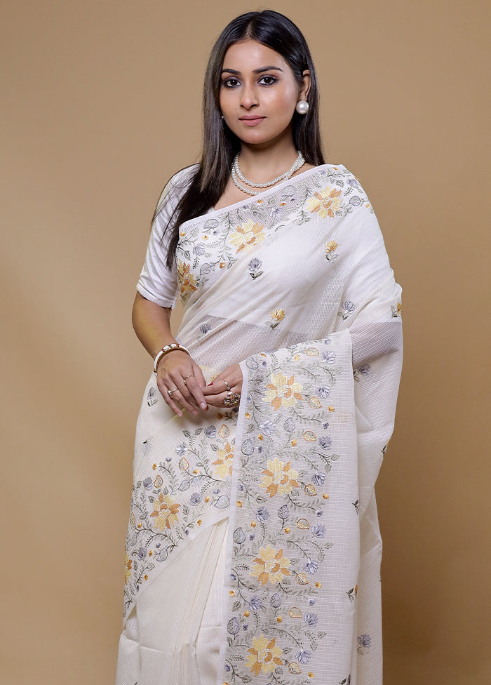 White Pure Cotton Saree With Blouse Piece