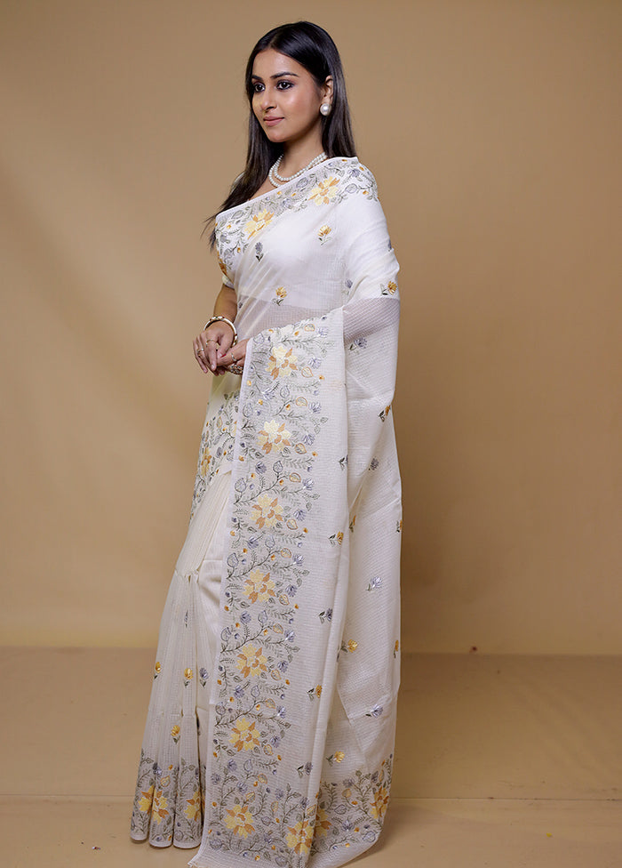 White Pure Cotton Saree With Blouse Piece