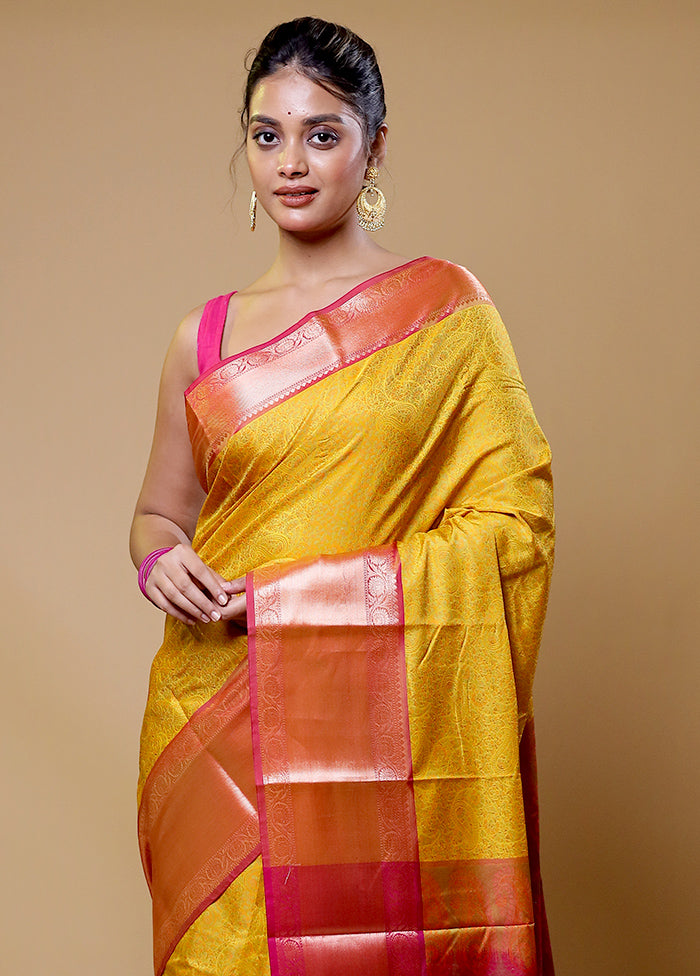 Yellow Jamewar Silk Saree With Blouse Piece