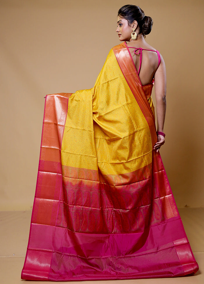 Yellow Jamewar Silk Saree With Blouse Piece