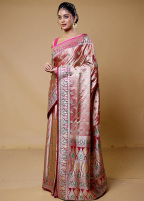 Cream Handloom Banarasi Pure Silk Saree With Blouse Piece