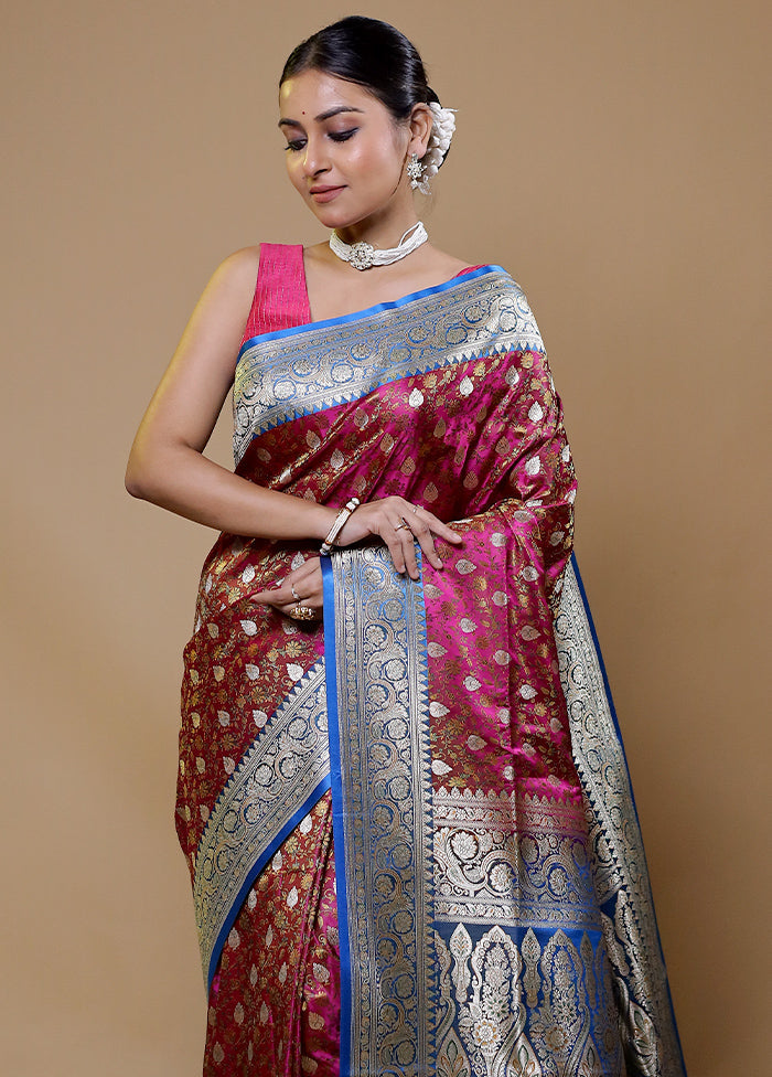 Pink Handloom Tanchoi Pure Silk Saree With Blouse Piece