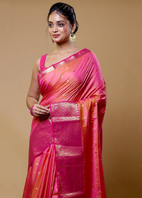 Pink Dupion Silk Saree With Blouse Piece