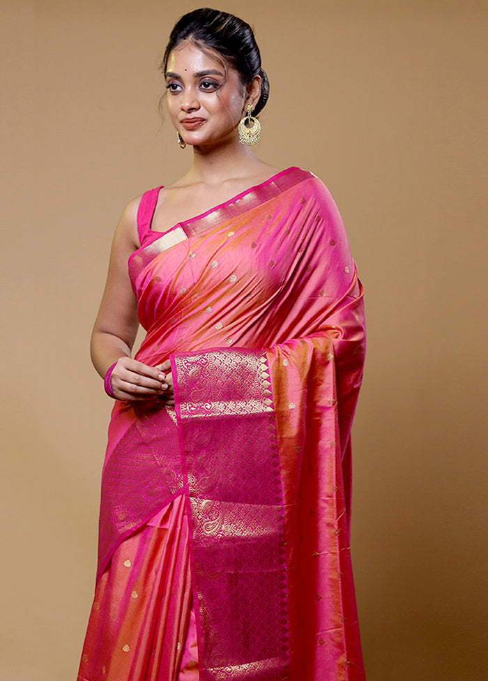 Pink Dupion Silk Saree With Blouse Piece