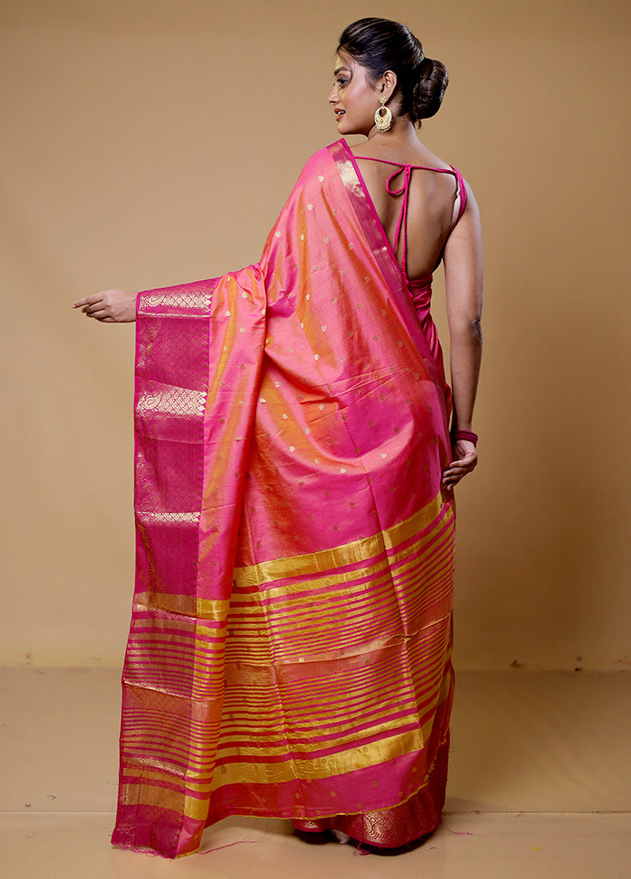 Pink Dupion Silk Saree With Blouse Piece