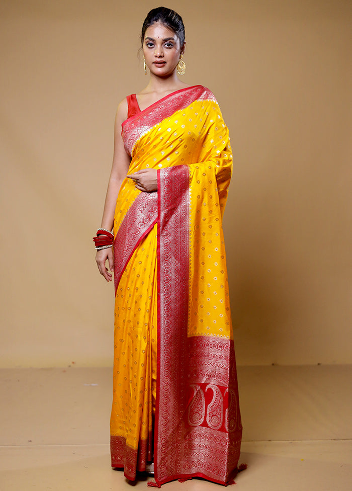 Yellow Dupion Silk Saree With Blouse Piece