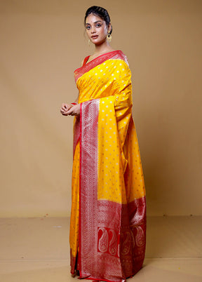 Yellow Dupion Silk Saree With Blouse Piece