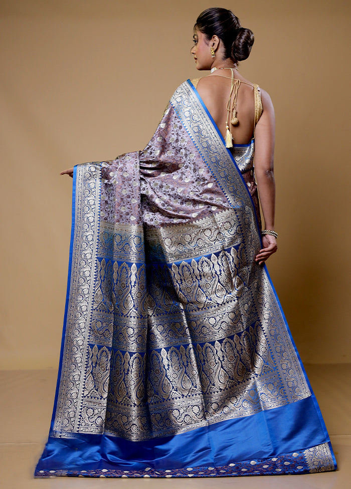 Grey Handloom Tanchoi Pure Silk Saree With Blouse Piece