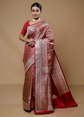 Maroon Handloom Tanchoi Pure Silk Saree With Blouse Piece