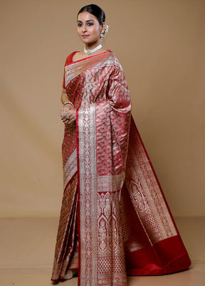 Maroon Handloom Tanchoi Pure Silk Saree With Blouse Piece