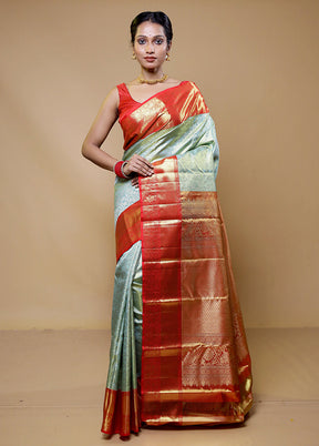 Green Handloom Kanchipuram Pure Silk Saree With Blouse Piece