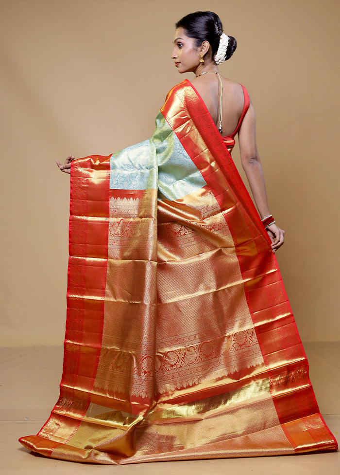 Green Handloom Kanchipuram Pure Silk Saree With Blouse Piece