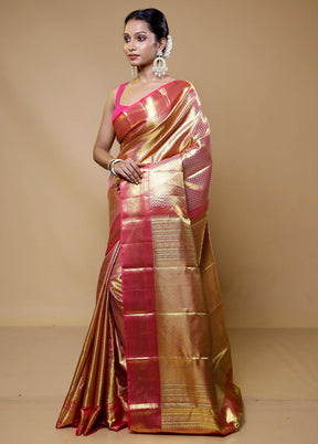 Pink Handloom Kanchipuram Pure Silk Saree With Blouse Piece