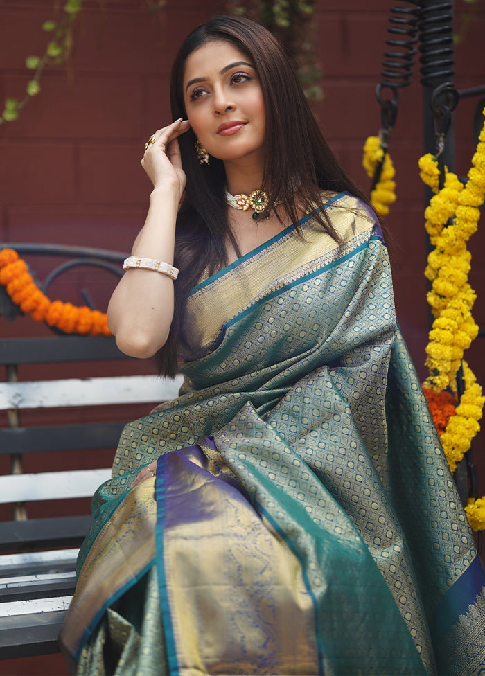 Green Handloom Kanchipuram Pure Silk Saree With Blouse Piece