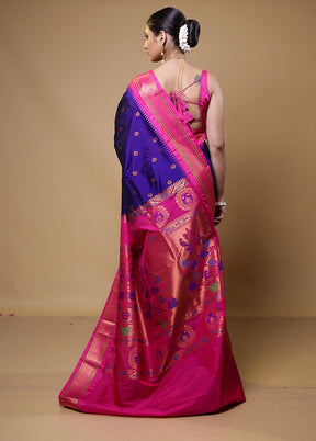 Blue Kanjivaram Silk Saree With Blouse Piece