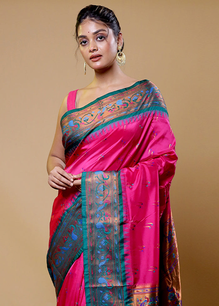 Pink Kanjivaram Silk Saree With Blouse Piece