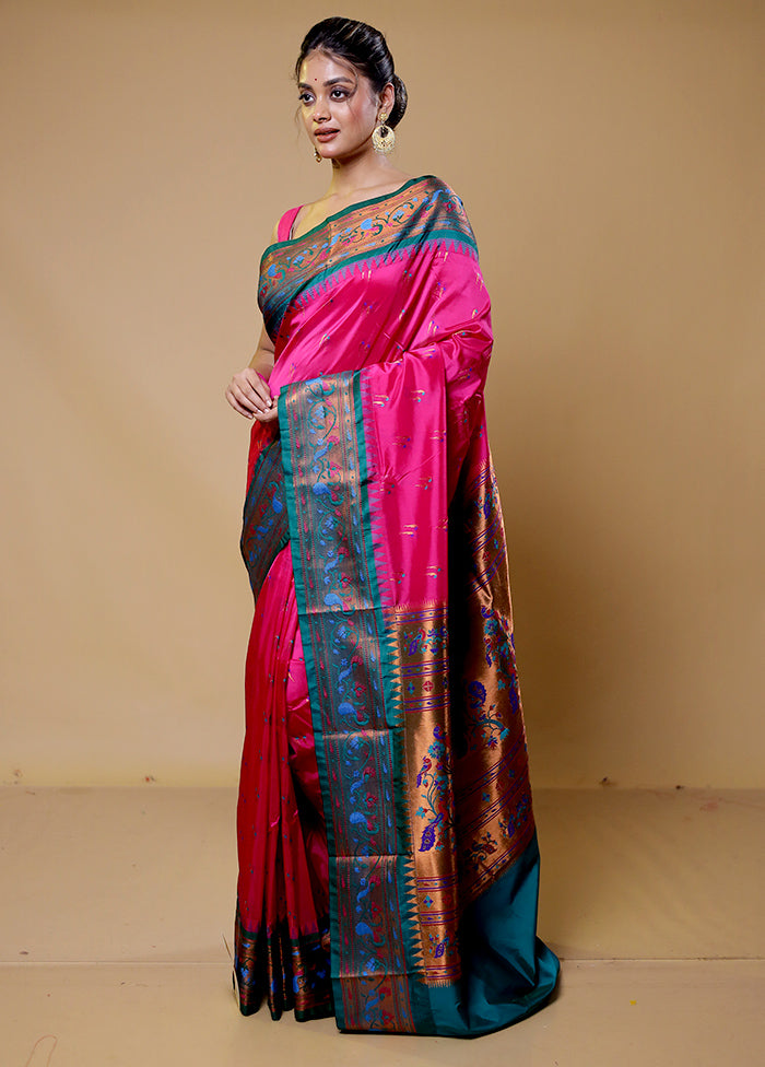 Pink Kanjivaram Silk Saree With Blouse Piece