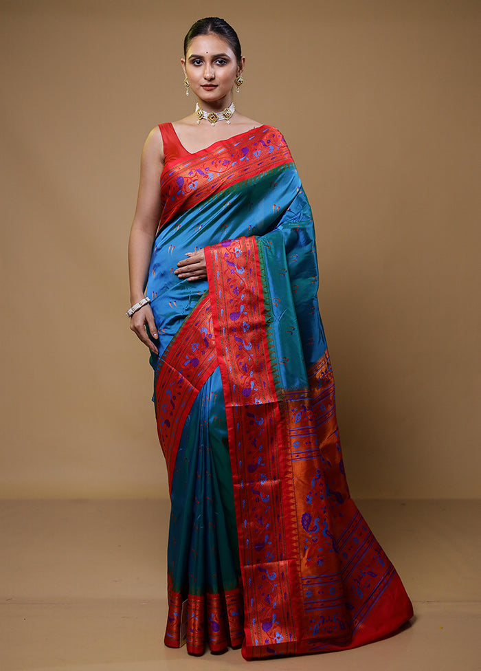 Blue Kanjivaram Silk Saree With Blouse Piece