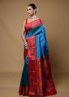 Blue Kanjivaram Silk Saree With Blouse Piece