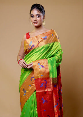 Green Kanjivaram Silk Saree With Blouse Piece