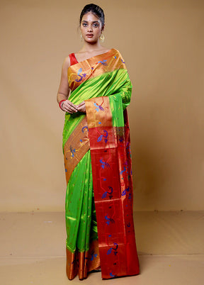 Green Kanjivaram Silk Saree With Blouse Piece