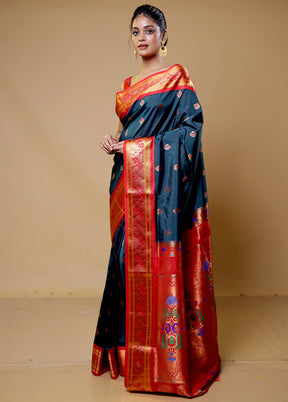 Blue Kanjivaram Silk Saree With Blouse Piece