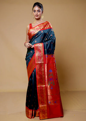 Blue Kanjivaram Silk Saree With Blouse Piece