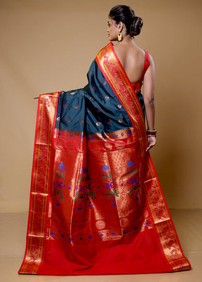 Blue Kanjivaram Silk Saree With Blouse Piece