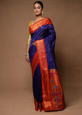 Blue Kanjivaram Silk Saree With Blouse Piece