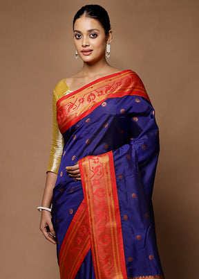 Blue Kanjivaram Silk Saree With Blouse Piece