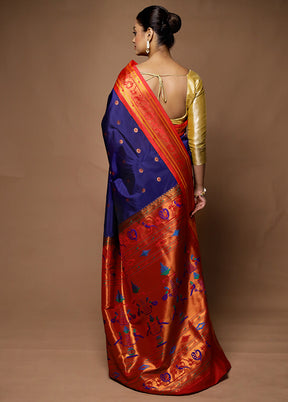 Blue Kanjivaram Silk Saree With Blouse Piece