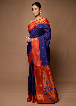 Blue Kanjivaram Silk Saree With Blouse Piece