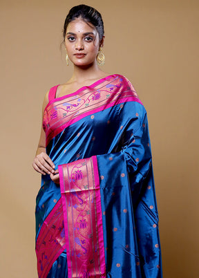 Blue Kanjivaram Silk Saree With Blouse Piece