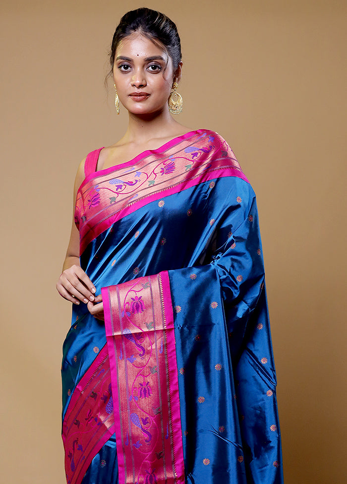 Blue Kanjivaram Silk Saree With Blouse Piece