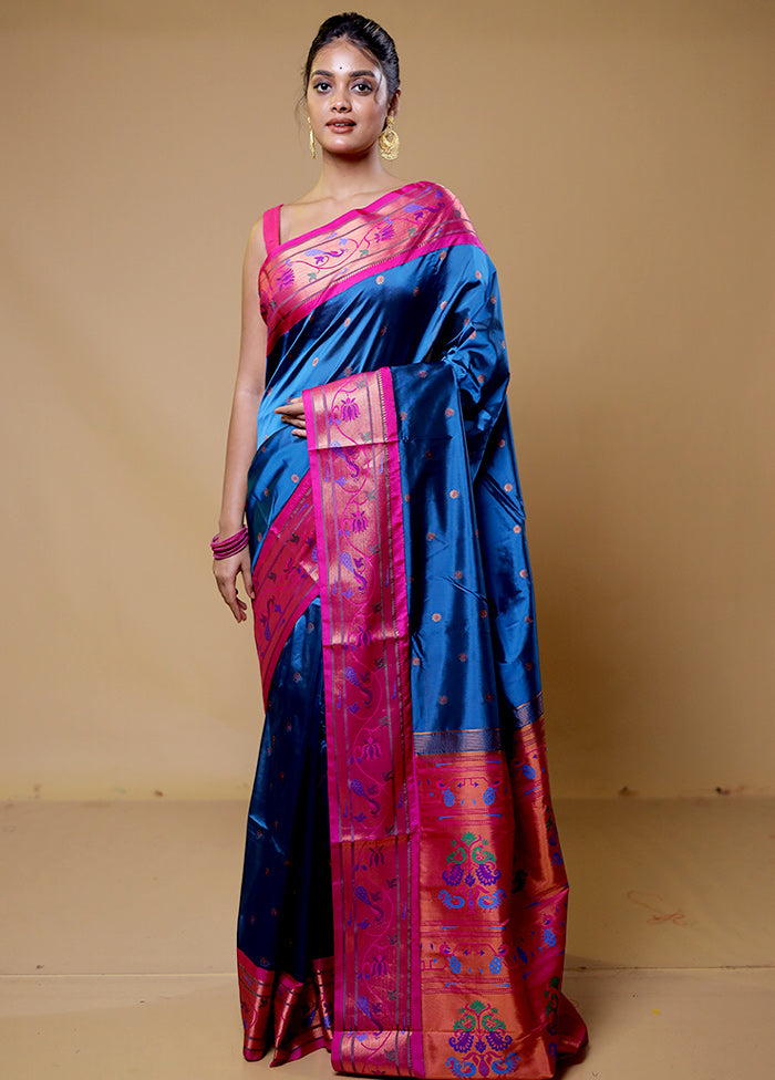 Blue Kanjivaram Silk Saree With Blouse Piece