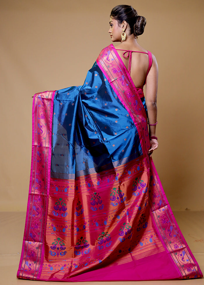 Blue Kanjivaram Silk Saree With Blouse Piece