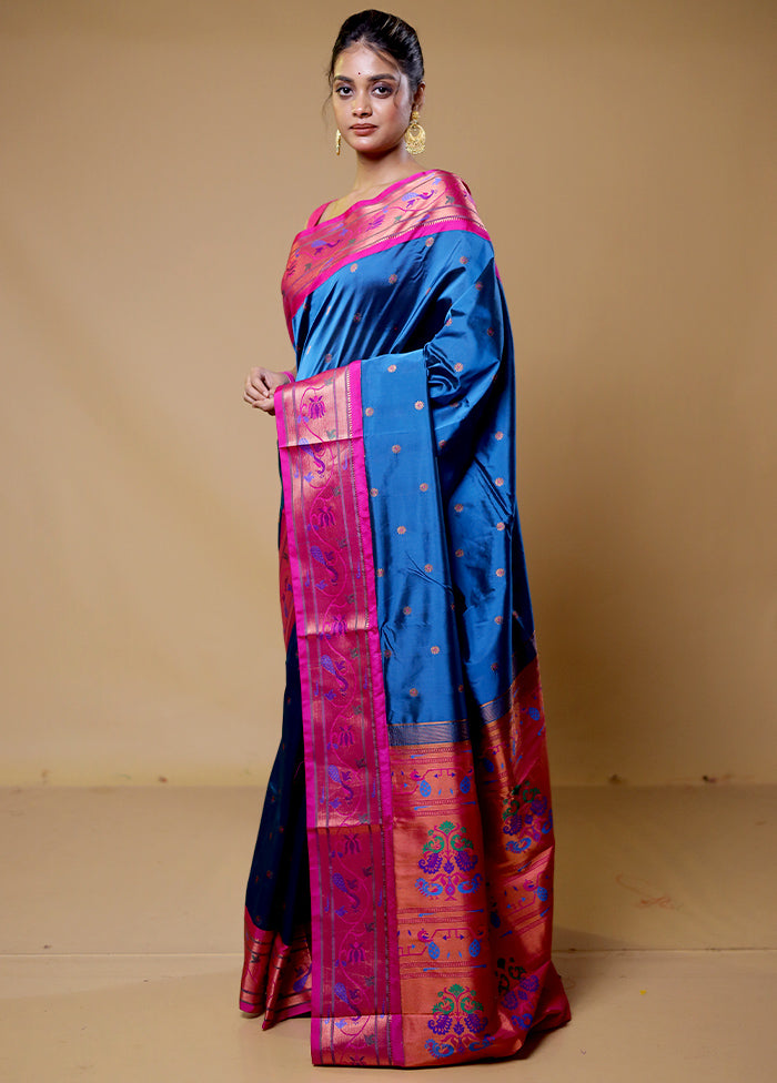 Blue Kanjivaram Silk Saree With Blouse Piece