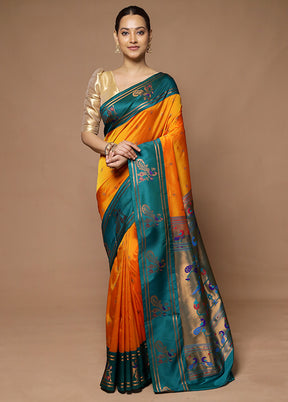 Orange Kanjivaram Silk Saree With Blouse Piece