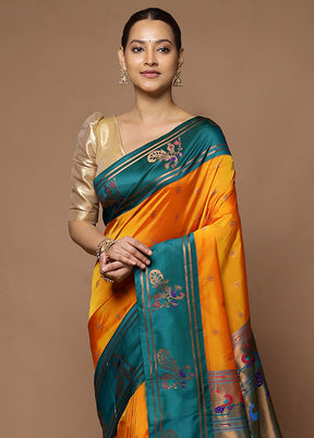 Orange Kanjivaram Silk Saree With Blouse Piece