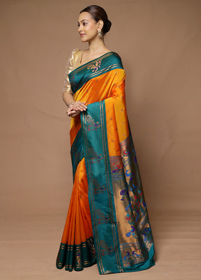 Orange Kanjivaram Silk Saree With Blouse Piece