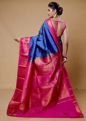 Blue Kanjivaram Silk Saree With Blouse Piece