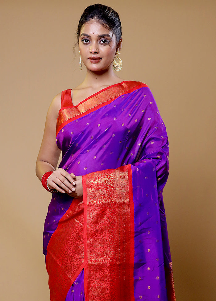 Purple Kanjivaram Silk Saree With Blouse Piece