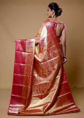 Peach Kanjivaram Silk Saree With Blouse Piece