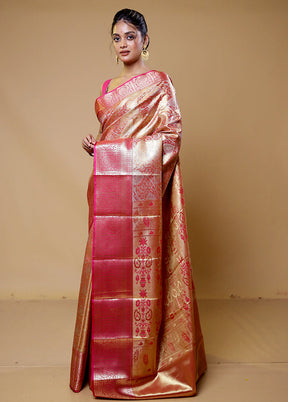 Peach Kanjivaram Silk Saree With Blouse Piece