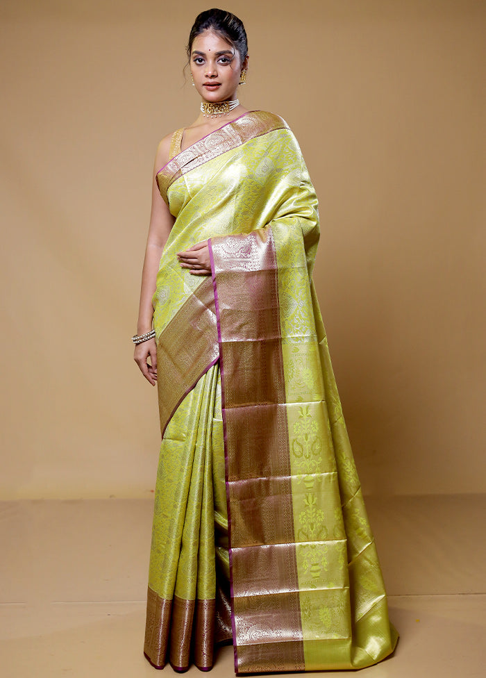 Green Kanjivaram Silk Saree With Blouse Piece