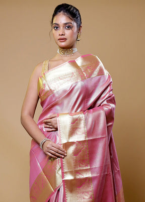 Pink Kanjivaram Silk Saree With Blouse Piece