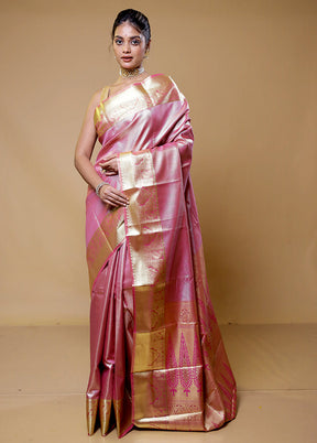 Pink Kanjivaram Silk Saree With Blouse Piece