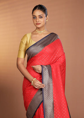 Red Dupion Silk Saree With Blouse Piece