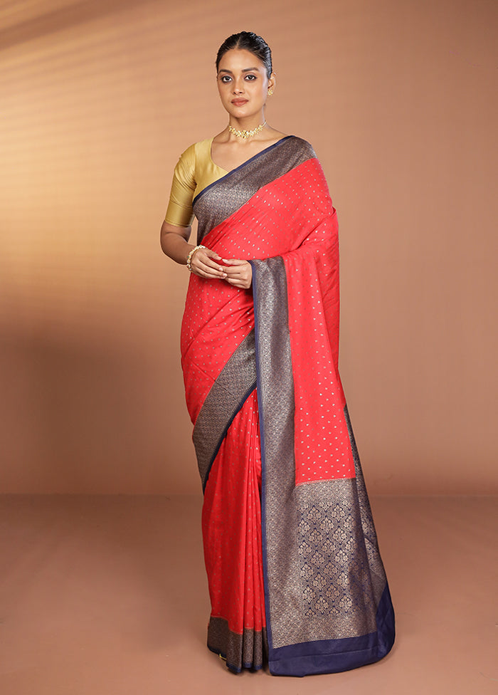 Red Dupion Silk Saree With Blouse Piece