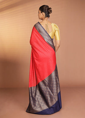 Red Dupion Silk Saree With Blouse Piece